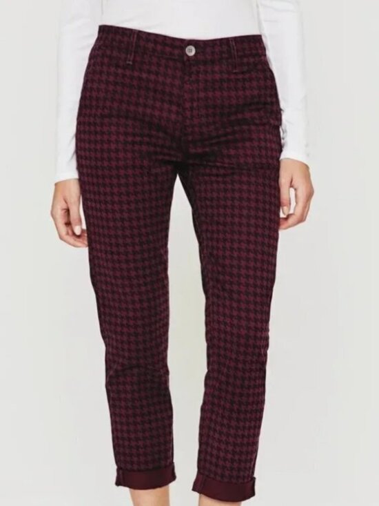 Ag Adriano Goldschmied Denim - AG Adriano Goldschmied Caden Tailored Trousers  Burgundy & Black Houndstooth 25R